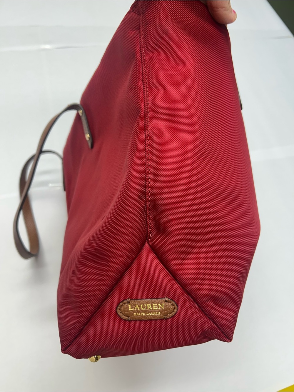 Ralph Lauren Red Tote with Brown Leather-Strap Handles - Picture 5 of 14